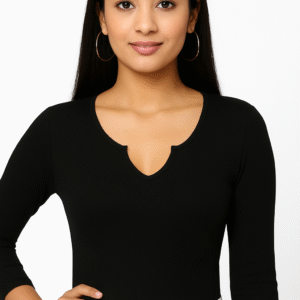 Trendeeva Black Ribbed Notch Neck Top